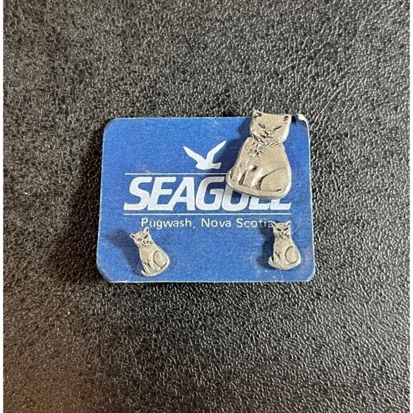 Seagull Pewter Canada Kitty Cat Earrings and Brooch Pin Set - Picture 1 of 3